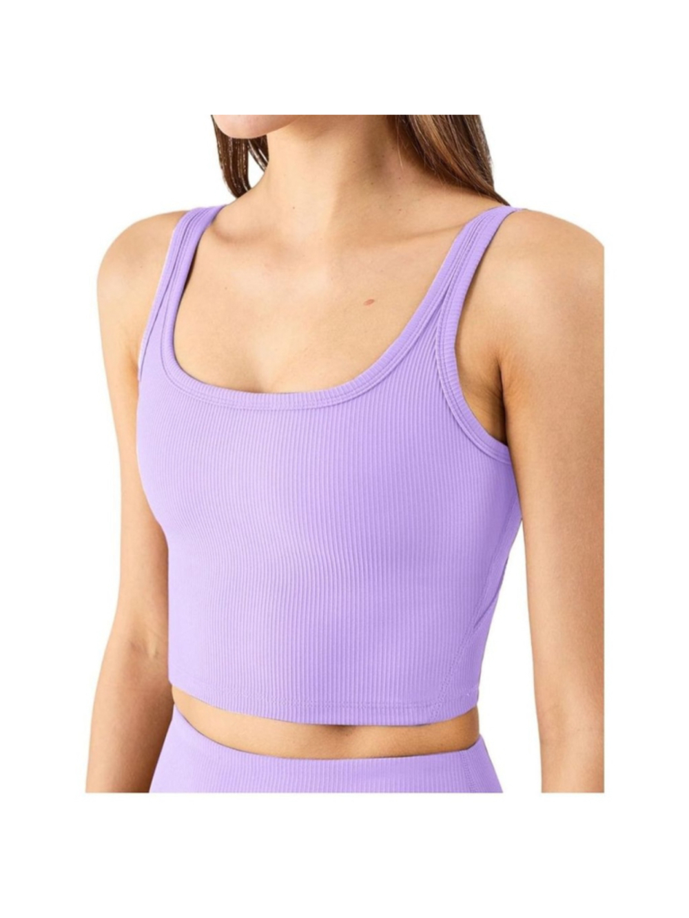 Purple Medium Longline Sports Bra Ribbed Removable Padding